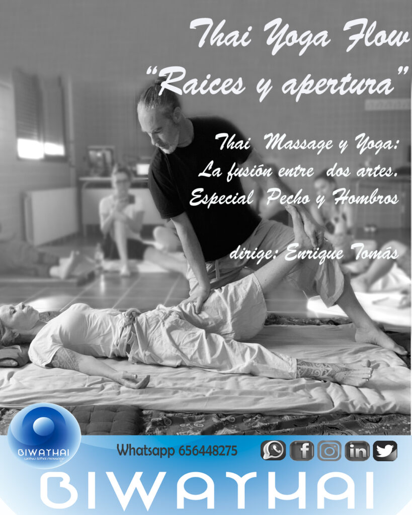 Poster taller thai yoga flow, raices y apertura. Enrique Tomas curso biwathai en Espacio Calma, el Albir, Altea.